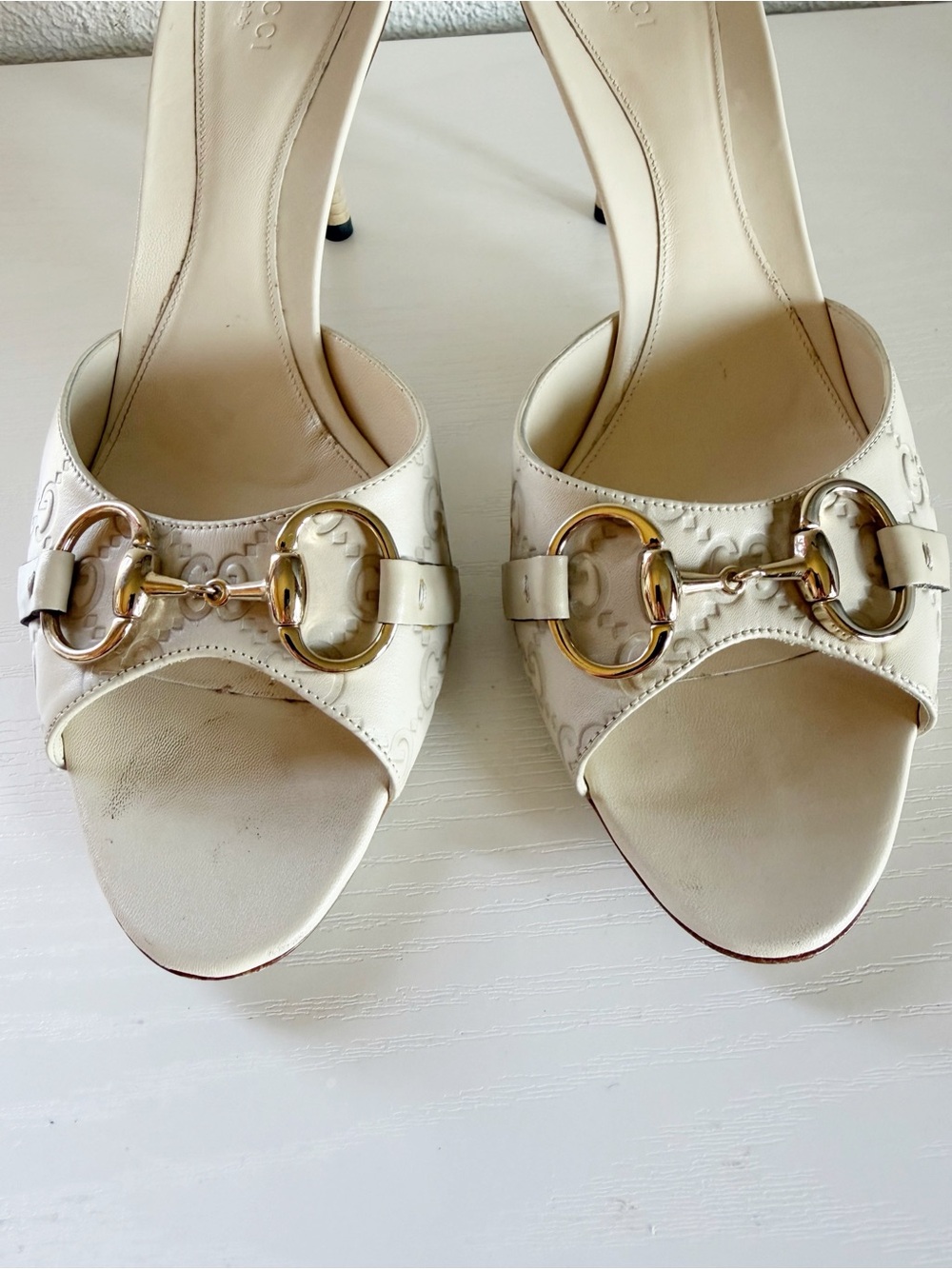 Gucci White Guccissima GG Horsebit Leather Mule Heels Size 10B Mystic White - Picture 6 of 14